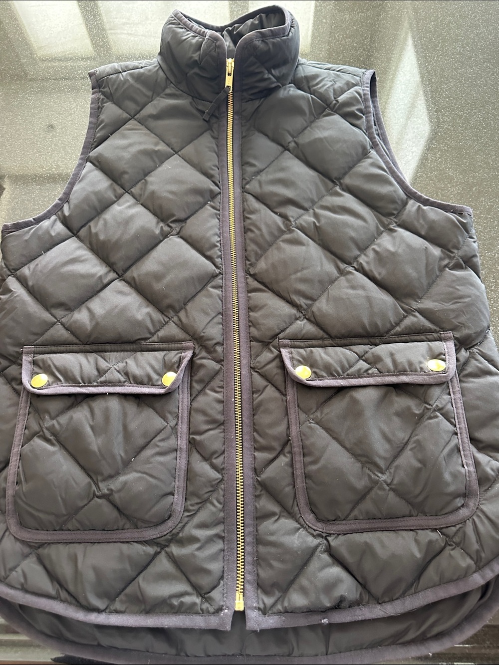 J. Crew Black Quilted Puffer Vest with Gold Zipper